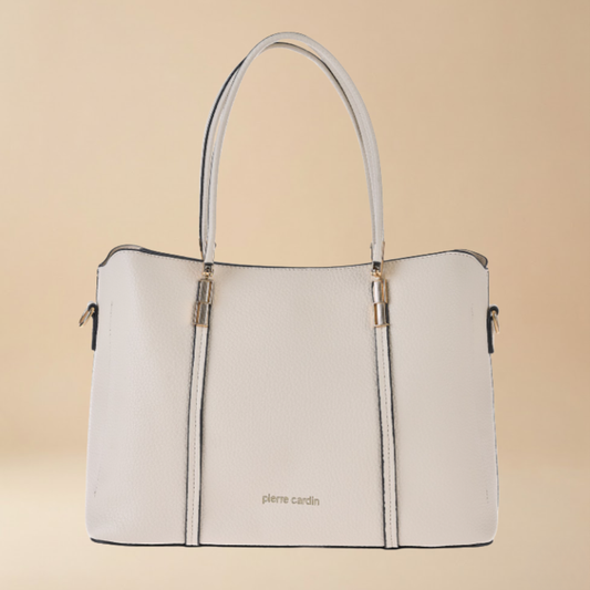 Pierre Cardin structured white handbag with gold accents for work, office and everyday - Skai Skai Malta
