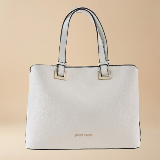 Pierre Cardin white ecoleather handbag or shoulder bag with gold details - Skai Skai Malta