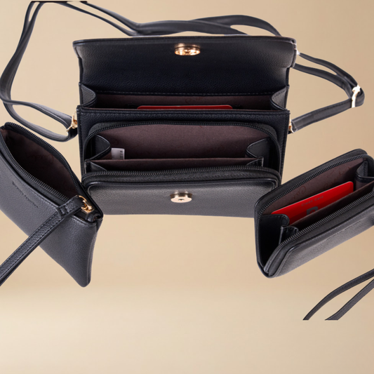 “Trio Chic” 3-Piece Shoulder Bag, Clutch & Purse Set