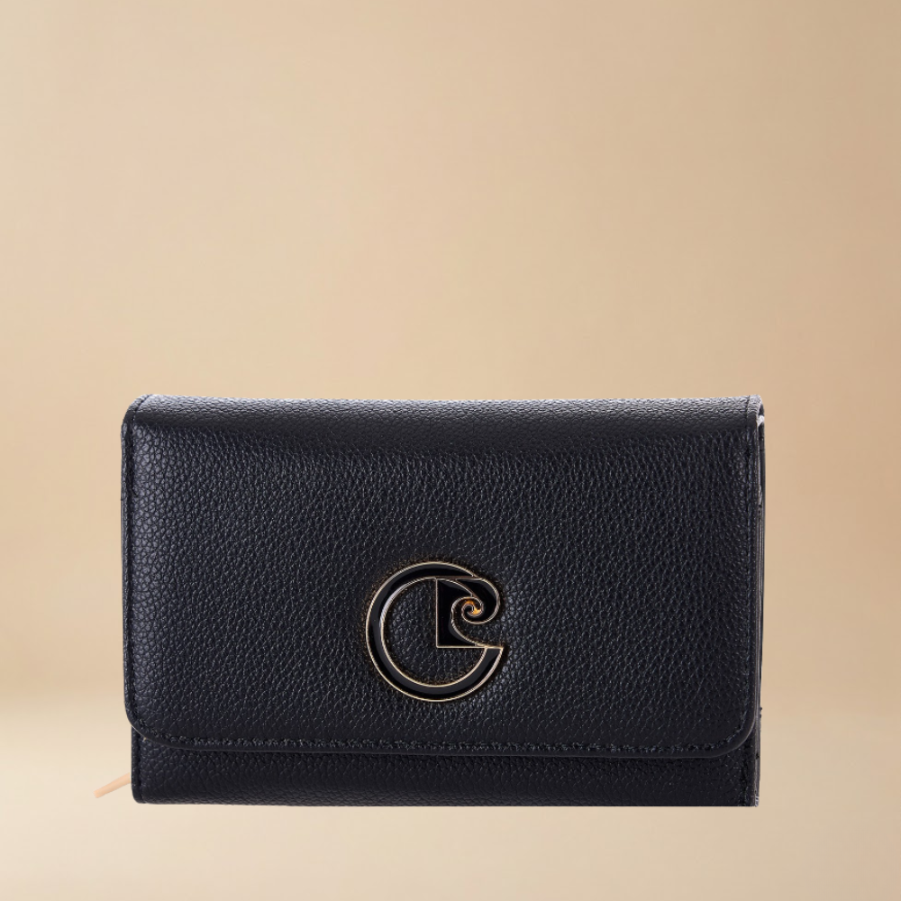 Pierre Cardin black compact eco leather wallet with a prominent gold-tone logo - Skai Skai Malta