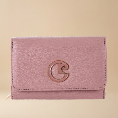 Pierre Cardin nude pink compact eco leather wallet with a prominent gold-tone logo - Skai Skai Malta