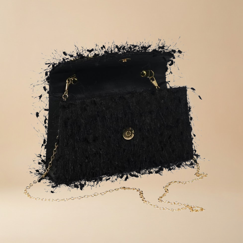 Le Kikke “Velour Nuit” Fringe Clutch