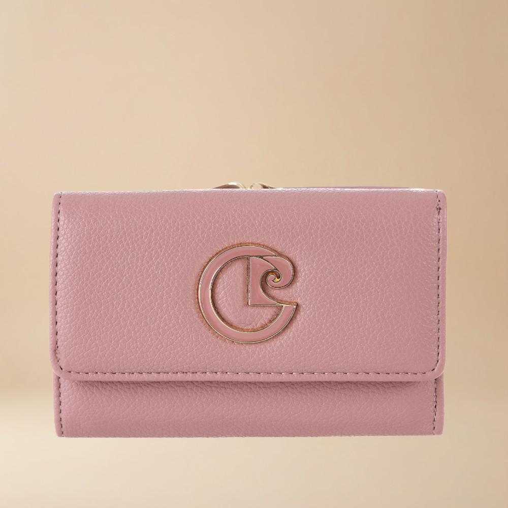 Pierre Cardin small nude pink eco leather wallet with a gold-tone metal logo - Skai Skai Malta