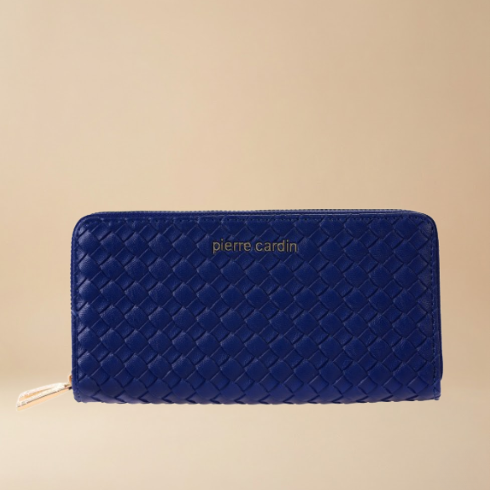Pierre Cardin spacious blue woven leather zip-around wallet - Skai Skai Malta