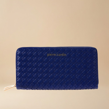 Pierre Cardin spacious blue woven leather zip-around wallet - Skai Skai Malta