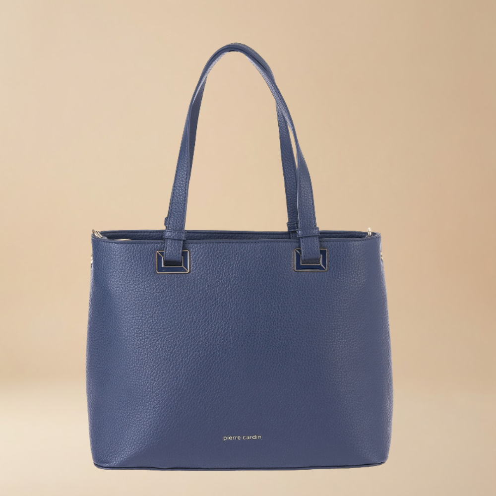 Pierre Cardin structured blue pebbled eco leather tote bag with dual top handles and small gold-tone hardware - Skai Skai Malta