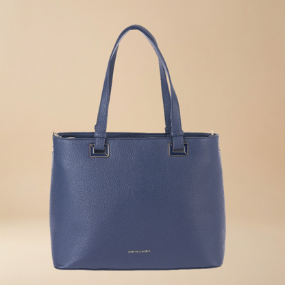 Pierre Cardin structured blue pebbled eco leather tote bag with dual top handles and small gold-tone hardware - Skai Skai Malta