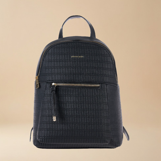 Pierre Cardin black textured leather backpack with gold-tone hardware - Skai Skai Malta