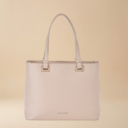 Pierre Cardin structured beige pebbled eco leather tote bag with dual top handles and small gold-tone hardware - Skai Skai Malta