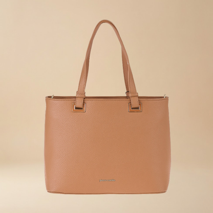 Pierre Cardin structured tan pebbled eco leather tote bag with dual top handles and small gold-tone hardware - Skai Skai Malta