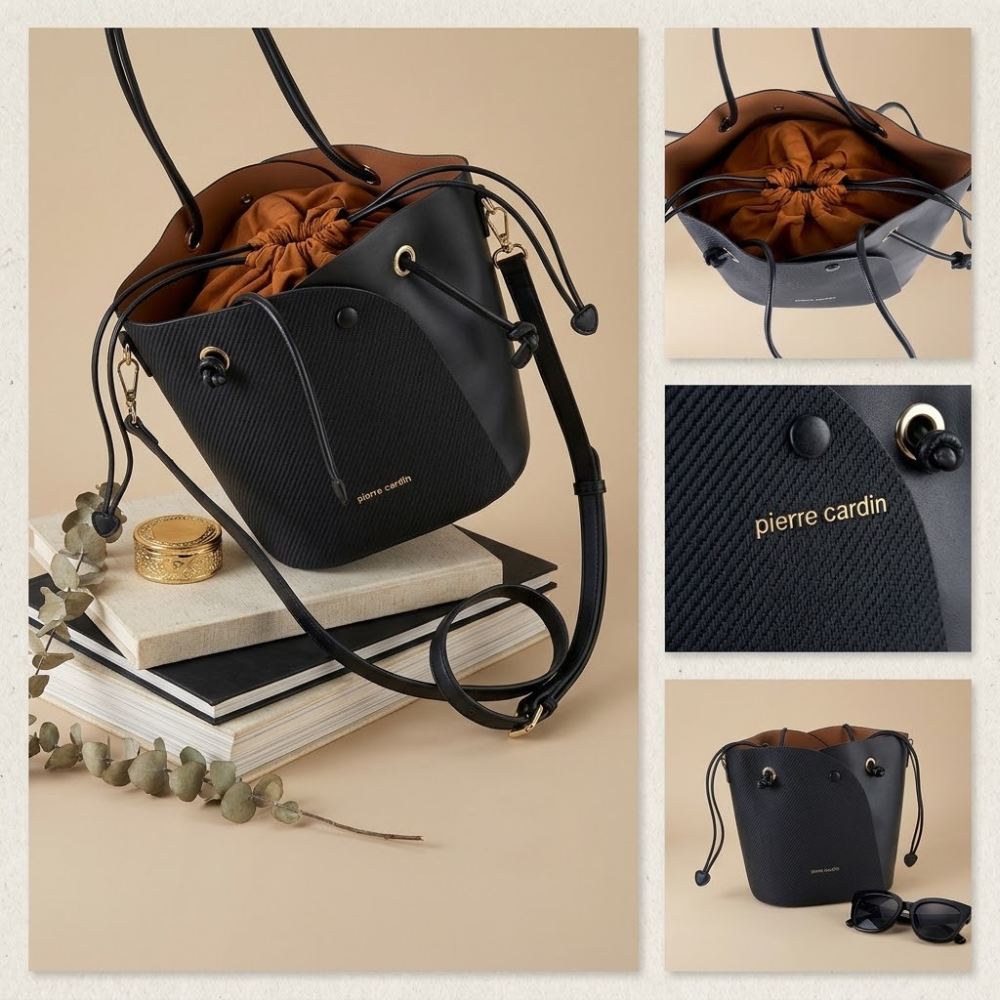 Pierre Cardin “Intreccio Urbano” Mixed-Material Shoulder Bag