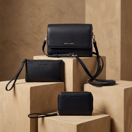 “Trio Chic” 3-Piece Shoulder Bag, Clutch & Purse Set