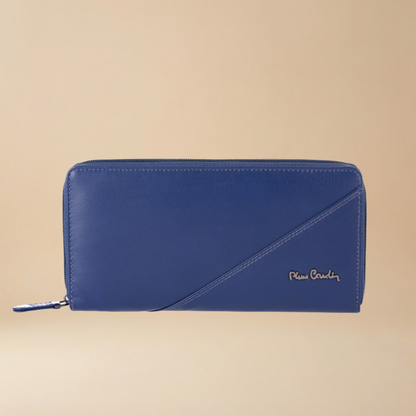 Pierre Cardin blue genuine leather zip-around wallet with a diagonal stitched detail - Skai Skai Malta